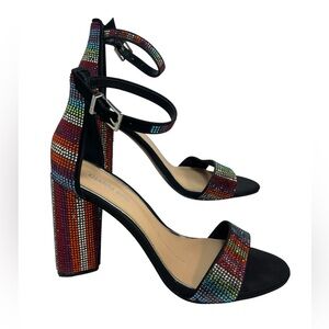 Gianni Bini Lorre Black and Multicolor Jeweled Heeled Sandals Women’s Size 9